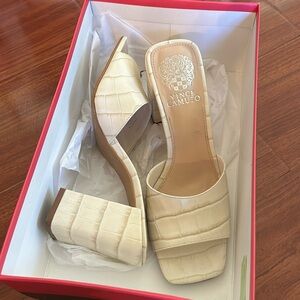 Vince Camuto white croc chunky heel sandal
